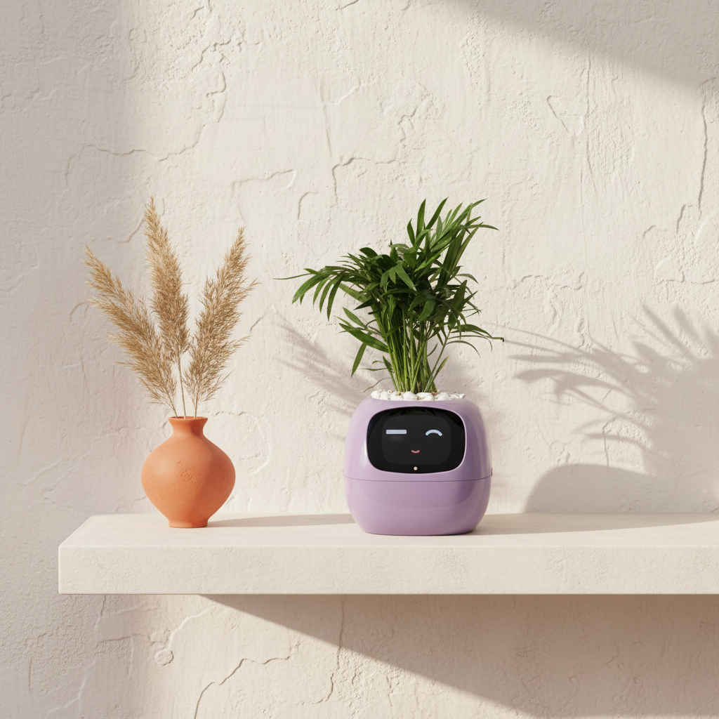 Ivy™ AI Plant Pot - purple shelf scene